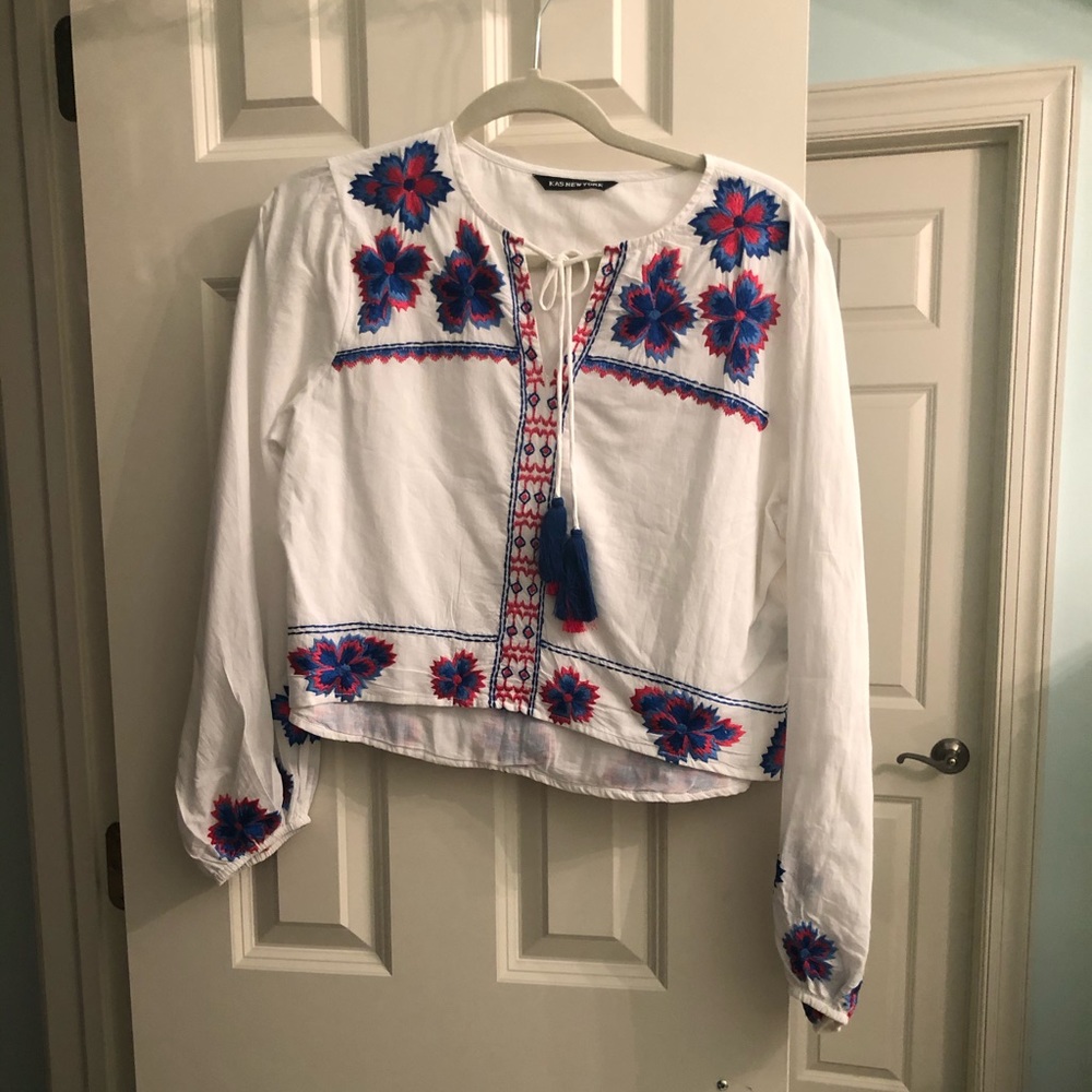 Red and Blue Embroidered Blouse